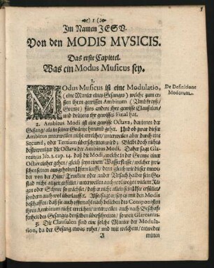 Von den Modis Musicis. Das erste Capittel. Was ein Modus Musicus sey.