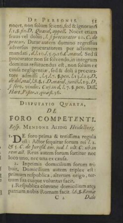 Disputatio quarta. De Foro competenti.