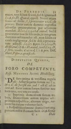Disputatio quarta. De Foro competenti.