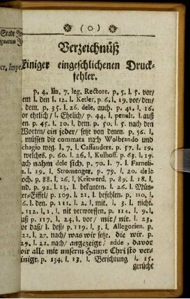 Verzeichnüß Einiger eingeschlichenen Druckfehler.