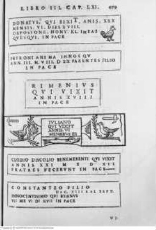 Roma sotterranea. Opera postuma di Antonio Bosio Romano, antiquario ecclesiastico singolare de' suoi tempi nella quale si tratta de' sacri cimiterii di Roma, del sito, forma, & uso antico di essi ... compita, disposta e accresciuta dal P. Giovanni Severani da S. Severino, Marmorgrabtafeln