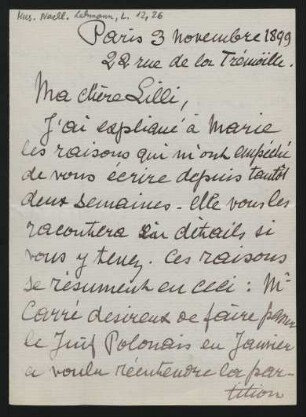 Brief an Lilli Lehmann : 03.11.1899