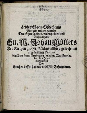 Letztes Ehren-Gedechtnis [...]