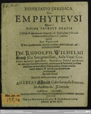 Disputatio iuridica de emphyteusi
