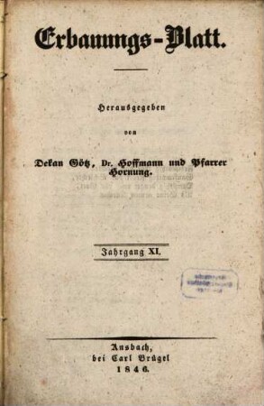 Erbauungsblatt. 11, 11. 1846