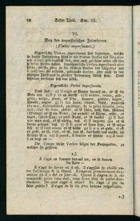 88-105, VI. Von den unpersönlichen Zeitwörtern (Verbes impersonnels.)