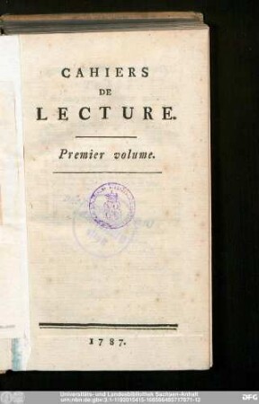 1.1787: Cahiers de lecture