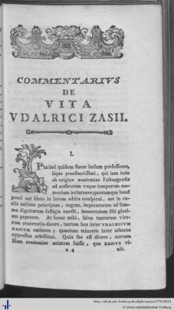 Commentarius de Vita Udalrici Zasii.