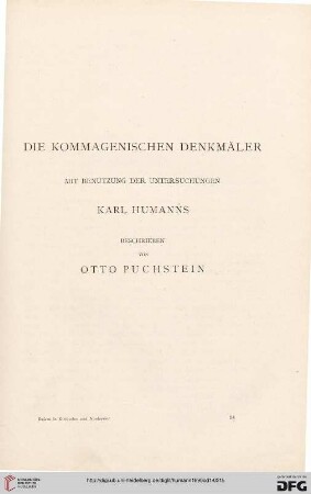 Die kommagenischen Denkmäler mit Benutzung der Untersuchungen Karl Humanns
