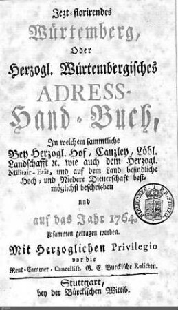 1764: Württembergisches Adressbuch, 1764