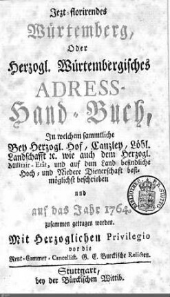 1764: Württembergisches Adressbuch, 1764
