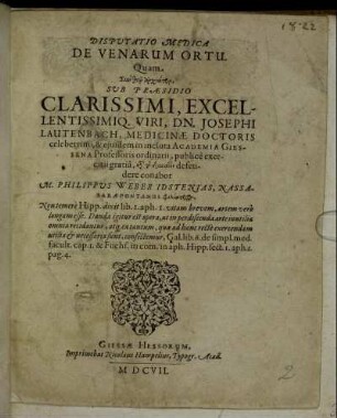 Disputatio Medica De Venarum Ortu