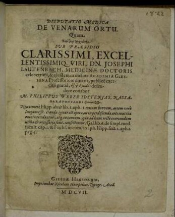 Disputatio Medica De Venarum Ortu