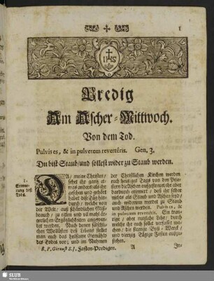 Predig Am Ascher-Mittwoch. Von dem Tod