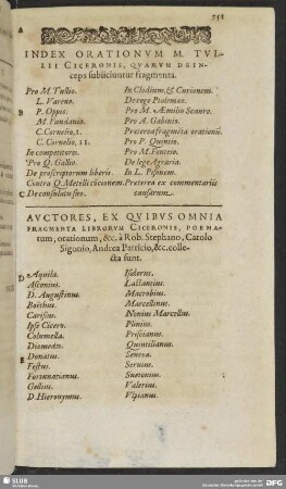 Autores, Ex Quibus Omnia Fragmenta Librorum Ciceronis, Poemtum, orationum, &c. a Rob. Stephano, Carolo Sigonio, Andrea Patricio, &c. collecta sunt