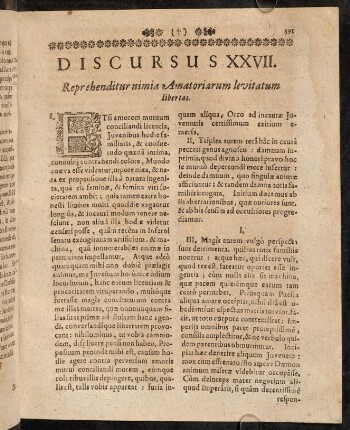 391-402, Discursus XVII. Reprehenditur nimiae Amatoriarum levitatum libertas.