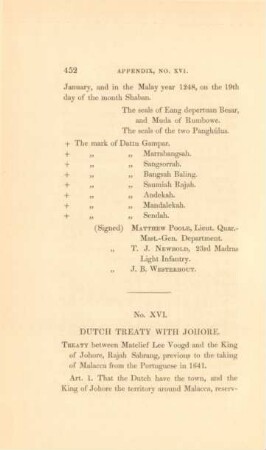 No. XVI. Dutch treaty with Johore