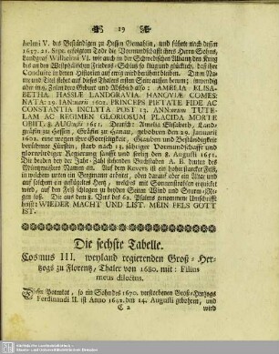 Die sechste Tabelle. Cosmus III. weyland regierenden Groß- Hertzogs zu Florentz, Thaler von 1680. mit: Filius meus dilectus