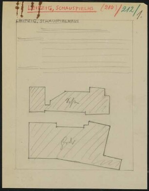 Carl-Theater (auch: Schauspielhaus), Leipzig: Layout-Skizze, vier Seiten
