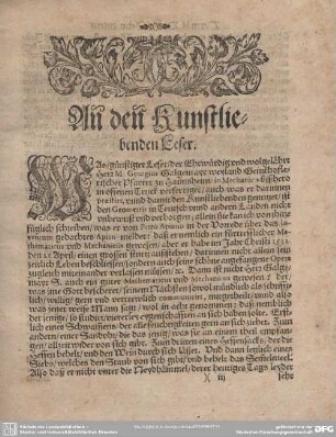 An den Kunstliebenden Leser.