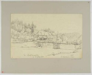 Die Rentzschmühle (heute Siedlung Pöhl-Rentzschmühle) an der Weißen Elster nördlich von Plauen im Vogtland, Skizze mit Farb- und Materialangaben