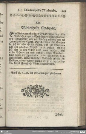 XII. Wiederholte Nachricht