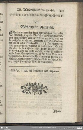 XII. Wiederholte Nachricht