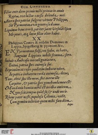 XX. Philippus Comes & nobilis Dominus in Lippia, Spigelberg & pyrmont. &c.
