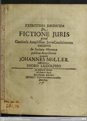 Exercitium juridicum de fictione juris