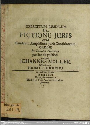 Exercitium juridicum de fictione juris