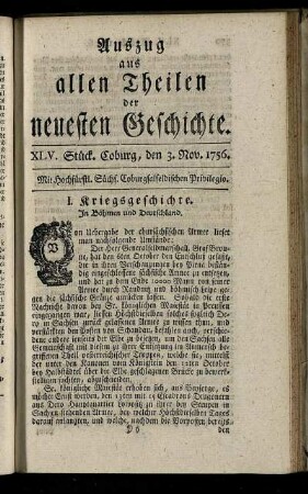XLV. Stück. Coburg, den 3. Nov. 1756.