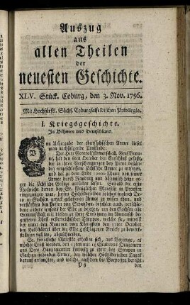 XLV. Stück. Coburg, den 3. Nov. 1756.