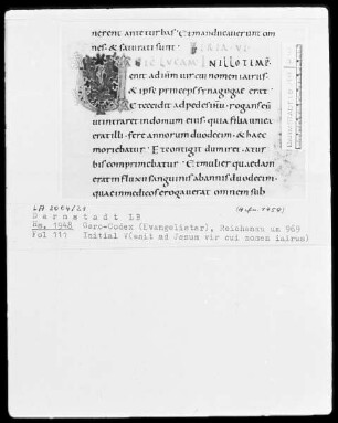 Evangelistar (Gero-Kodex) — Initiale V(enit ad Jesum vir cui nomen iairus), Folio 111recto