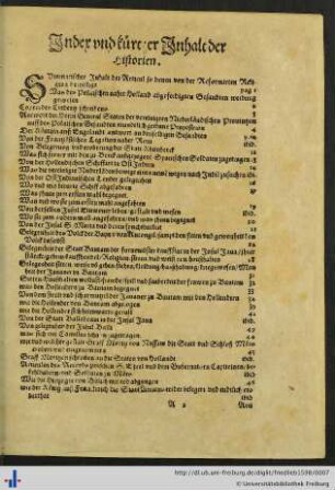 Index und kürtzer Inhalt der Historien.
