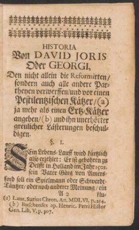 Historia Von David Joris Oder Georgi.