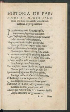 Historia De Passione Et Morte Salutifera Domini nostri Iesu Christi Mediatoris & propitiatoris.
