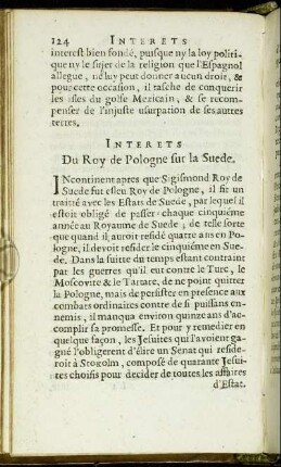 Interets Du Roy de Pologne sur la Suede.