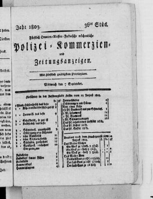 36tes Stück, Ausgabe vom 7. September 1803