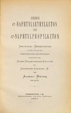 Ueber [Alpha]-Naphtylaethylketon und [Alpha]-Naphtylpropylketon ...