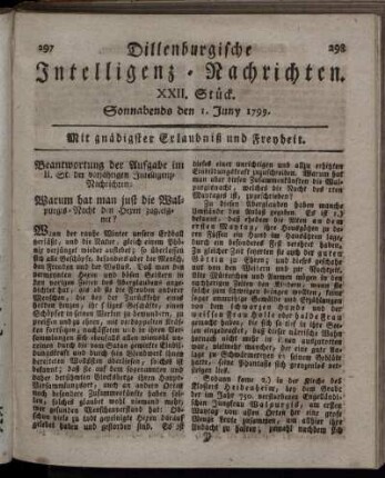 XXII. Stück. Sonnabends den 1. Juny 1799.