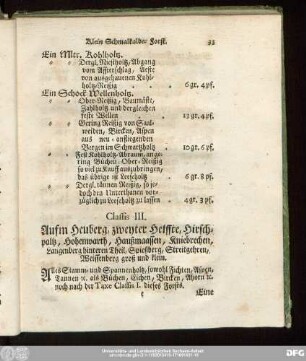 Classis III. Aufm Heuberg, zweyter Helffte, Hirschplatz, Hohenwarth, Hausmaassen, Kniebrachen, Langenberg hintern Theil, Spießberg, Streitgehren, Weissenberg groß und klein.