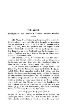 VIII. Kapitel. Focalpunkte und confocale Flächen zweiten Grades.