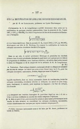 SUR LA RECTIFCATION DE QUELQUES COURBES REMARQUABLES.