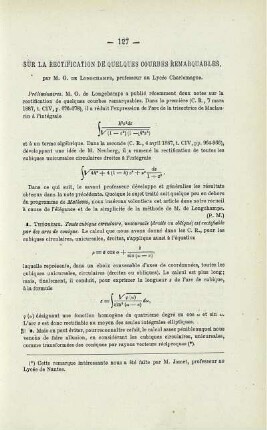 SUR LA RECTIFCATION DE QUELQUES COURBES REMARQUABLES.