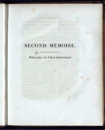 Second Mémoire. Philosophie du Calcul Infinité.