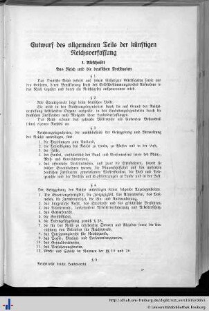 Entwurf des allgemeinen Teils der künftigen Reichsverfassung.