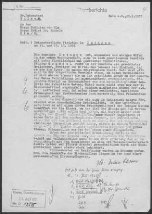 Isingen: Visitationsbericht mit Pfarrbericht 1954