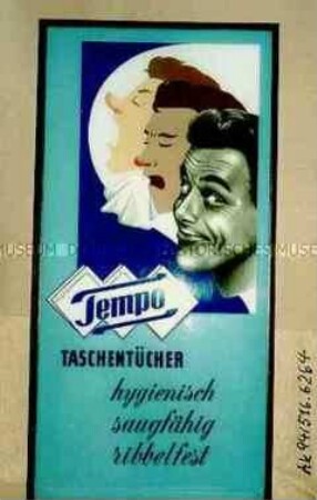 Werbeschild (gerahmt): "Tempo Taschentücher"