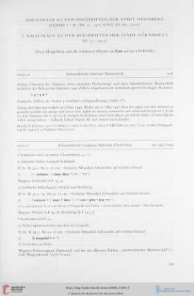 I. Nachträge zu den Inschriften der Stadt Nürnberg I; DI 13 (1972)