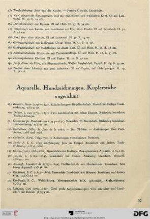 Aquarelle, Handzeichnungen, Kupferstiche ungerahmt (Nr. 293-359)